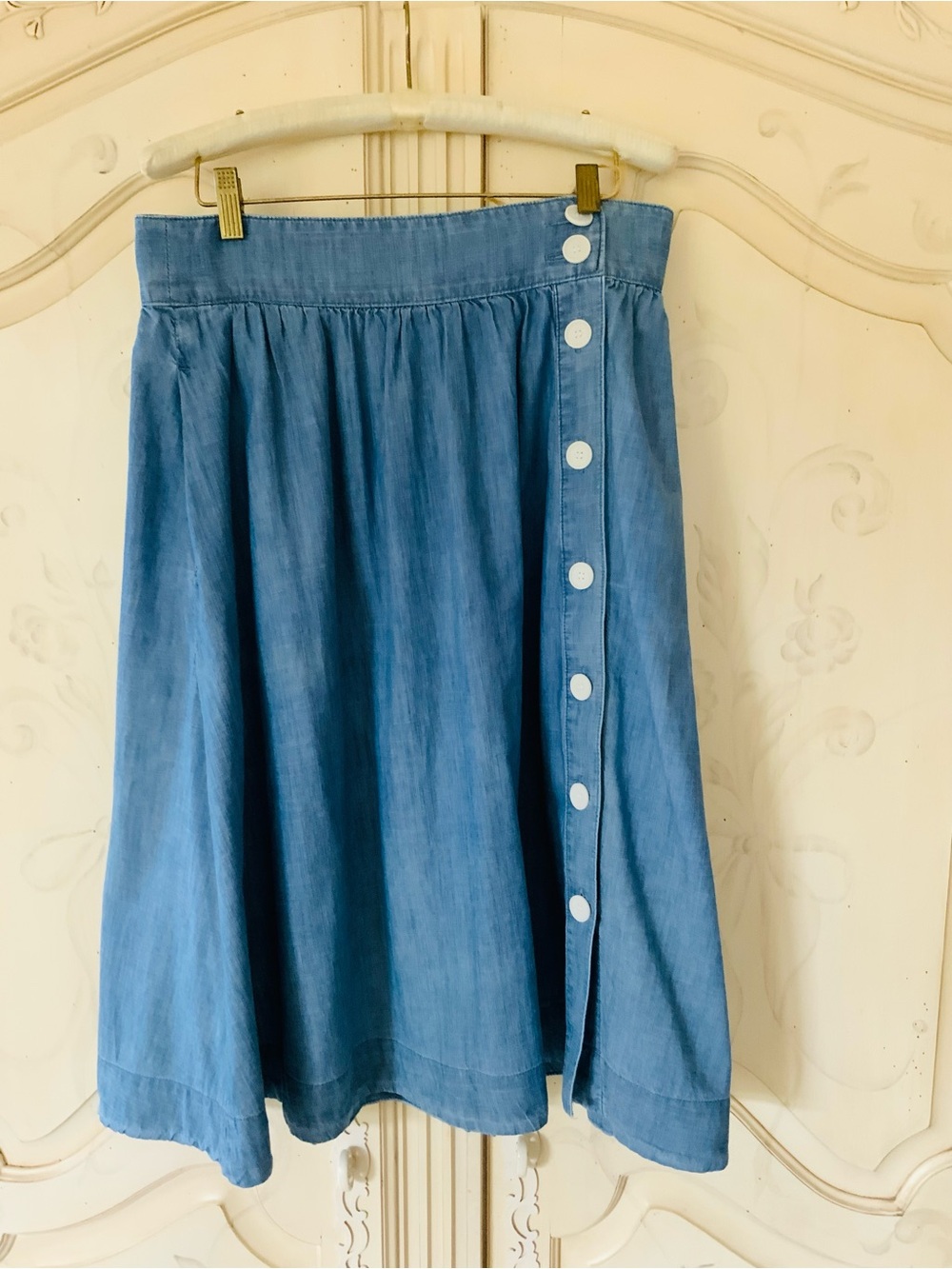 Talbots Chambray Button-Front Circle Skirt in Light Blue - Picture 3 of 6